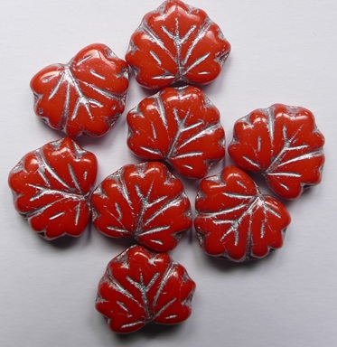 MPL-93149-54201 Dark Autumn Orange Silver Washed Maple Leaf Beads 15 Pc.