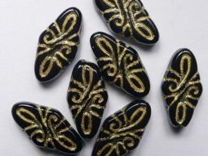 Jet Gold Washed Arabesque Beads
