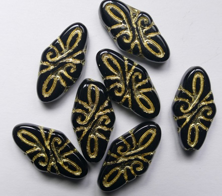 Jet Gold Washed Arabesque Beads