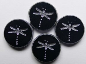 Opaque Black Travertin Lilac Washed Table Cut Dragonfly