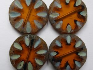Matte Dark Topaz Travertin Table Cut Sun Bead 18 mm