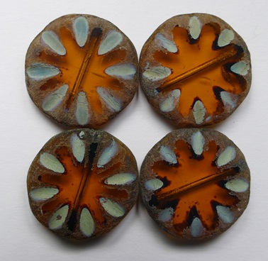 0030409 Matte Dark Topaz Travertin Table Cut Sun Bead 18 mm color 10080-84100-86800 Matte Dark Topaz Travertin Table Cut Sun Bead 18 mm