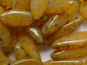 Crystal Travertin Orange Spotted Czech Glass Dagger Beads 16x5 mm