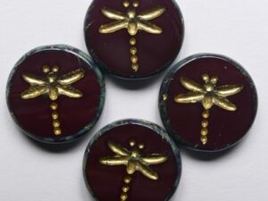 Opaque Chocolate Brown Travertin Gold Washed Table Cut Dragonfly