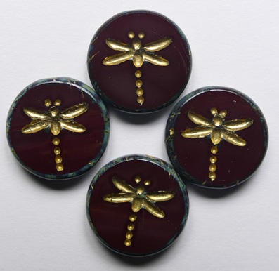 Opaque Chocolate Brown Travertin Gold Washed Table Cut Dragonfly