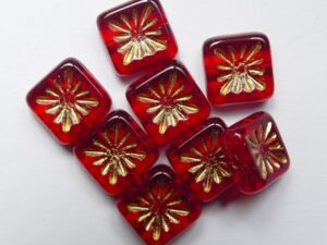 Siam Ruby Gold Washed Squared Kiwi Bead