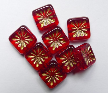 0050382 Siam Ruby Gold Washed Squared Kiwi Bead 10x10 mm color 90080-54302 Siam Ruby Gold Washed Squared Kiwi Bead