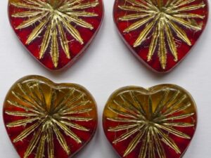 Siam Ruby Jonquil Melee Gold Striped Kiwi Heart Beads