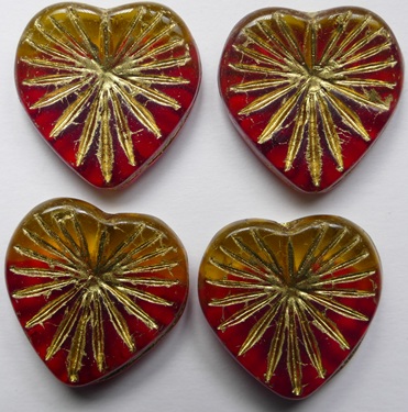 Siam Ruby Jonquil Melee Gold Striped Kiwi Heart Beads