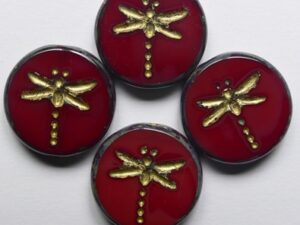 Dark Opal Red Travertin Gold Washed Table Cut Dragonfly
