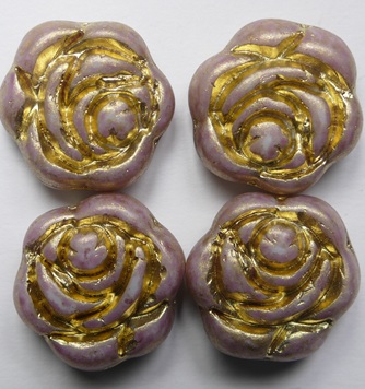 0070523 White Alabaster Pink Stone Gold Washed Czech Glass Carved Rose Flower Beads 18 mm color 02010-54302-34306 White Alabaster Pink Stone Gold Washed Czech Glass Carved Rose Flower Beads