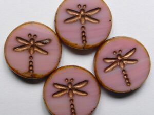 Pink Coral Travertin Copper Washed Table Cut Dragonfly