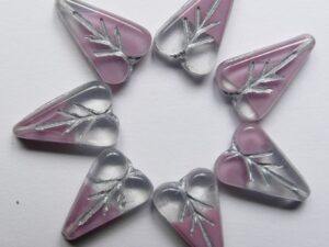 Transparent Pink Silver Inlay Heart Leaf Beads