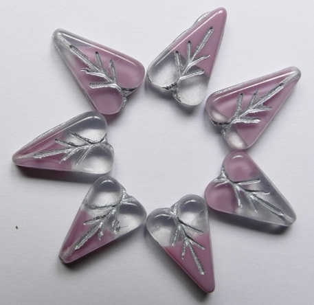 Transparent Pink Silver Inlay Heart Leaf Beads