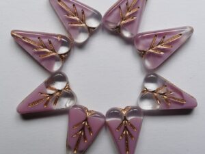 Transparent Pink Rose Gold Inlay Heart Leaf Beads