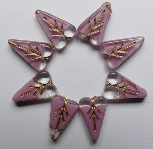 Transparent Pink Rose Gold Inlay Heart Leaf Beads