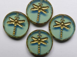 Aquamarine Opal Travertin Gold Washed Table Cut Dragonfly