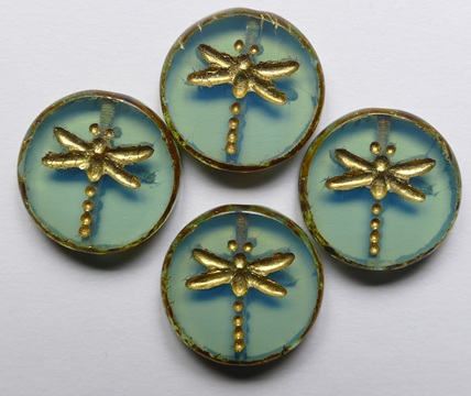 Aquamarine Opal Travertin Gold Washed Table Cut Dragonfly