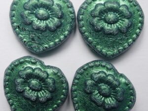 Jet Metallic Leafy Green Hearts with Flower