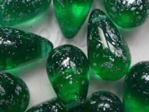 Emerald Silver Splashed Czech Glass Drops
