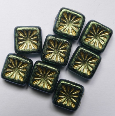 Pacific Blue Green Gold Washed Squared Kiwi Bead