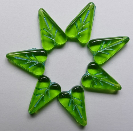 0100683 Yellow Peridot Aqua Inlay Heart Leaf Beads 50400-54308 Yellow Peridot Aqua Inlay Heart Leaf Beads