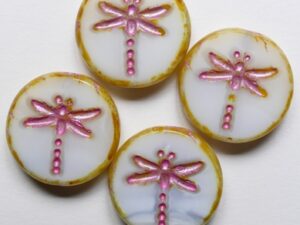 White Light Sky Blue Travertin Fuchsia Washed Table Cut Dragonfly