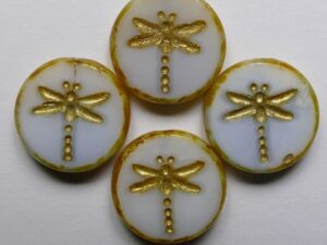 White Light Sky Blue Travertin Gold Washed Table Cut Dragonfly