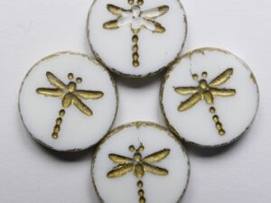 White Alabaster Antique Gold Washed Table Cut Dragonfly