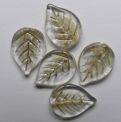 0150226 Crystal Gold Washed Czech Glass Apple Leaves 18x13 mm color 00030-54302 Crystal Gold Washed Czech Glass Blaadje Apple Leaves