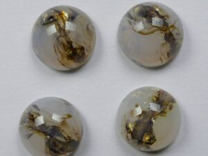 CAB-12-RO-WO-GBF White Opal Golden Brown Foil Glass Round Cabochon 12 mm