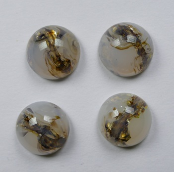 CAB-12-RO-WO-GBF White Opal Golden Brown Foil Glass Round Cabochon 12 mm