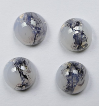 CAB-12-RO-WO-GF White Opal Grey Foil Glass Round Cabochon 12 mm