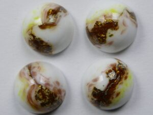 CAB-12-RO-WYBS-GF White Yellow Brown Swirl Gold Foil Glass Round Cabochon 12 mm