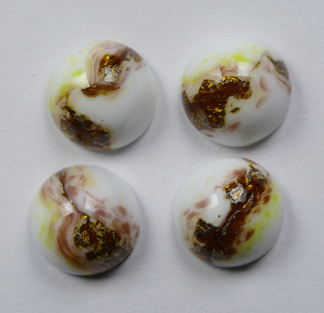 CAB-12-RO-WYBS-GF White Yellow Brown Swirl Gold Foil Glass Round Cabochon 12 mm