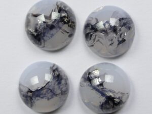CAB-14-RO-WO-GF White Opal Grey Foil Glass Round Cabochon 14 mm