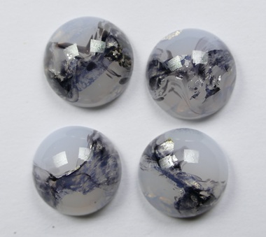 CAB-14-RO-WO-GF White Opal Grey Foil Glass Round Cabochon 14 mm