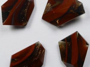 CAB-18x13-HE-OP-OX-BR Transparent Opaque Oxblood Bronze Striped Doublette Hexagon Cabochon