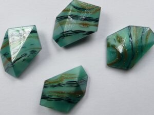 CAB-18x13-HE-SE-JE-BR Sea Green Jet and Bronze Striped Doublette Hexagon Cabochon