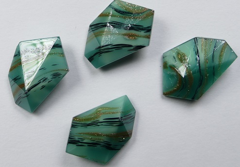 CAB-18x13-HE-SE-JE-BR Sea Green Jet and Bronze Striped Doublette Hexagon Cabochon CAB-18x13-HE-SE-JE-BR Sea Green Jet and Bronze Striped Doublette Hexagon Cabochon