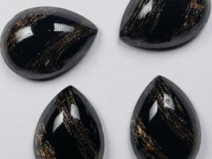 CAB-18x13-PE-JET-BR-ST Jet Bronze Striped Glass Pearshape Cabochon 18x13mm