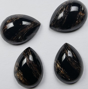 CAB-18x13-PE-JET-BR-ST Jet Bronze Striped Glass Pearshape Cabochon 18x13mm