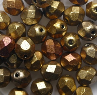 FP1-06-0161JT Matte Metallic Gold Iris Czech Glass Facet Firepolish 6 mm