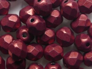 FP1-06-08A07 Colortrends Sueded Gold Samba Red Czech Glass Facet Firepolish 6 mm