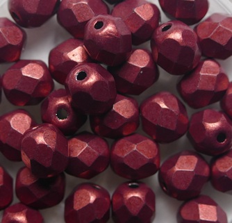 FP1-06-08A07 Colortrends Sueded Gold Samba Red Czech Glass Facet Firepolish 6 mm