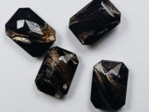 OC-14-10-TB-BR Transparent Black Bronze Striped Czech Glass Octagon 14x10 mm