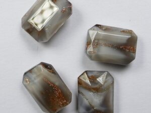 OC-14-10-TGO-BR Transparent Grey Opal Bronze Striped Czech Glass Octagon 14x10 mm