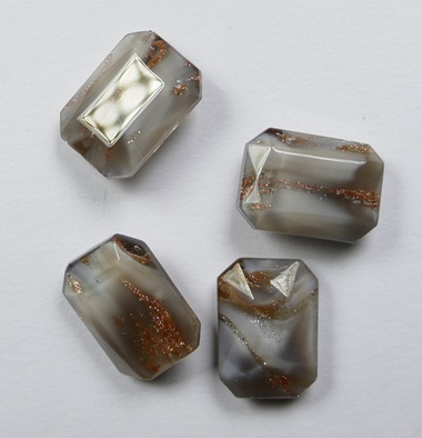 OC-14-10-TGO-BR Transparent Grey Opal Bronze Striped Czech Glass Octagon 14×10 mm