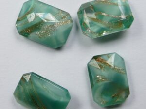 OC-14-10-TS-BR Transparent Seafoam Bronze Striped Czech Glass Octagon 14x10 mm