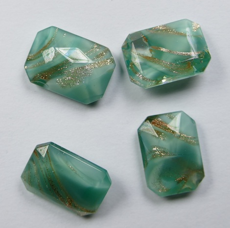 OC-14-10-TS-BR Transparent Seafoam Bronze Striped Czech Glass Octagon 14×10 mm